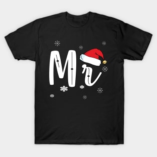 Mens Funny Christmas Couple Matching Mr and Mrs Santa Hat T-Shirt